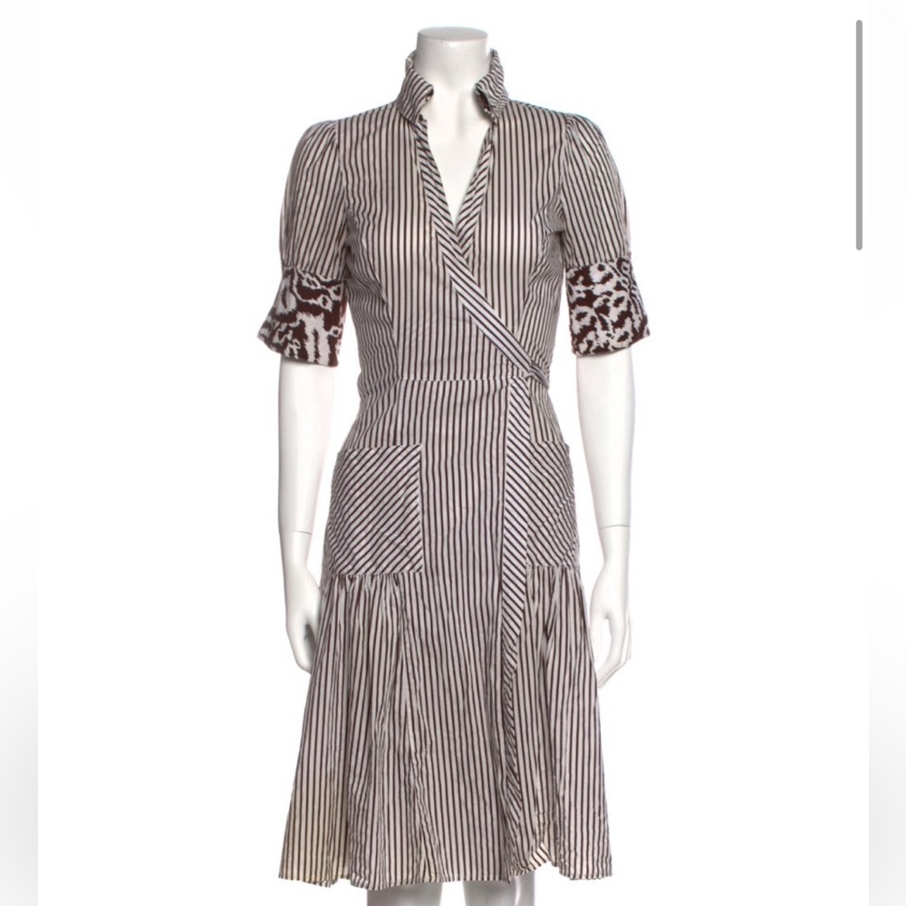 Diane Von Furstenberg Striped Midi Dress with Patterned Sleeves